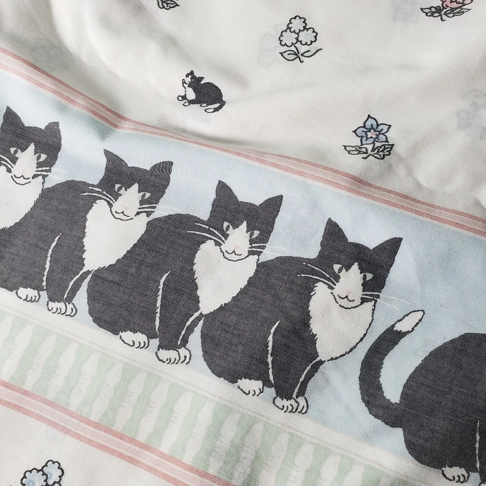 Vintage Cat's Cradle Bibb Full Sheet Feline Tuxedo Kitty Domestic Animal Feline
